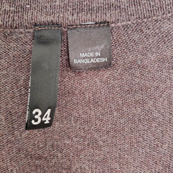 H&M Women's Cardigan Size 34 Brown Mauve Taupe Viscose Cotton Wool - Picture 3 of 7